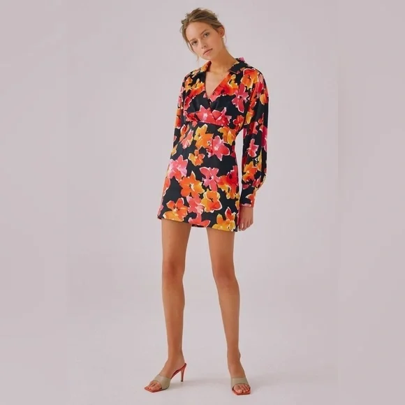 C/Meo Collective ALOUD MINI DRESS - BLACK FLORAL Size Small NWT